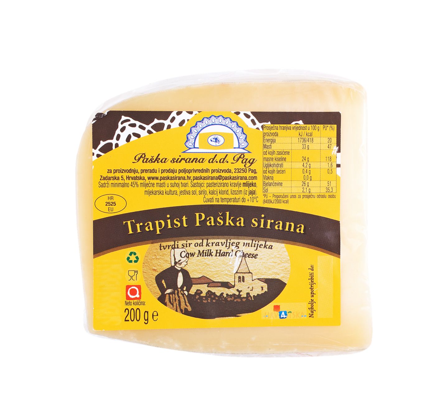 Paška sirana Trapist tvrdi kravlji sir
MPC 2.5.2025=4,39€