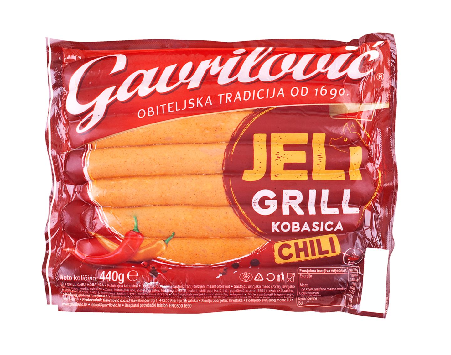 Gavrilović Jeli Chilli kobasica
MPC 2.5.2025=3,19€