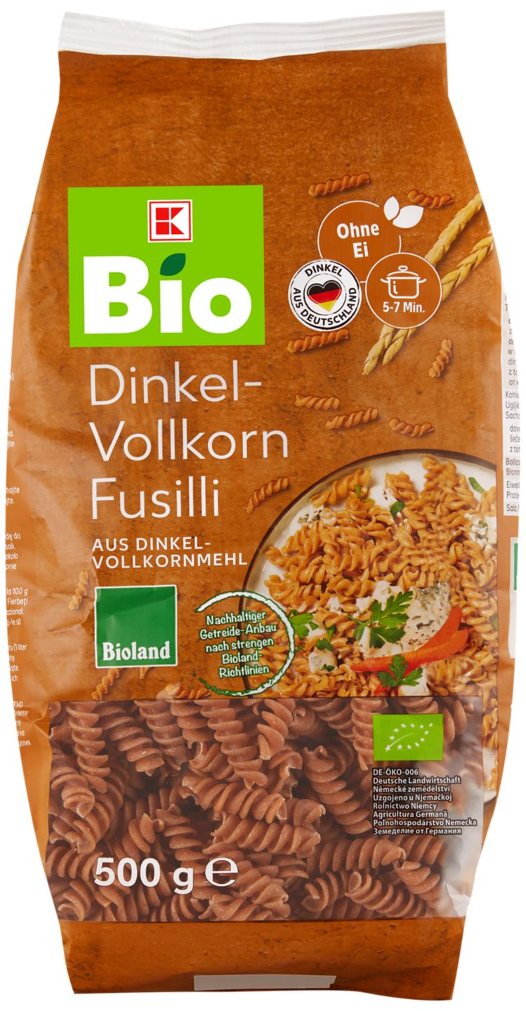 K-BIO Bioland Dinkel-Vollkorn- Nudeln