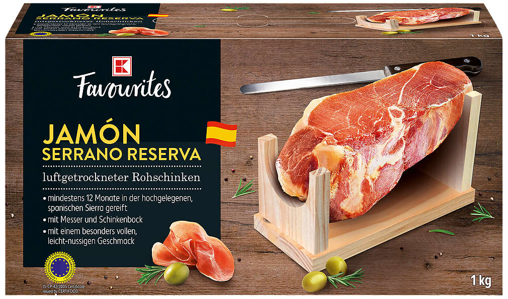 Abbildung des Angebots K-FAVOURITES Jamón Serrano Reserva am Stück, mit Bock