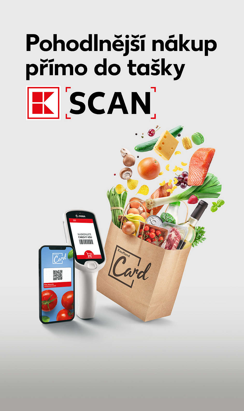 K-Scan a taška s nákupem, text: pohodlnější nákup přímo do tašky