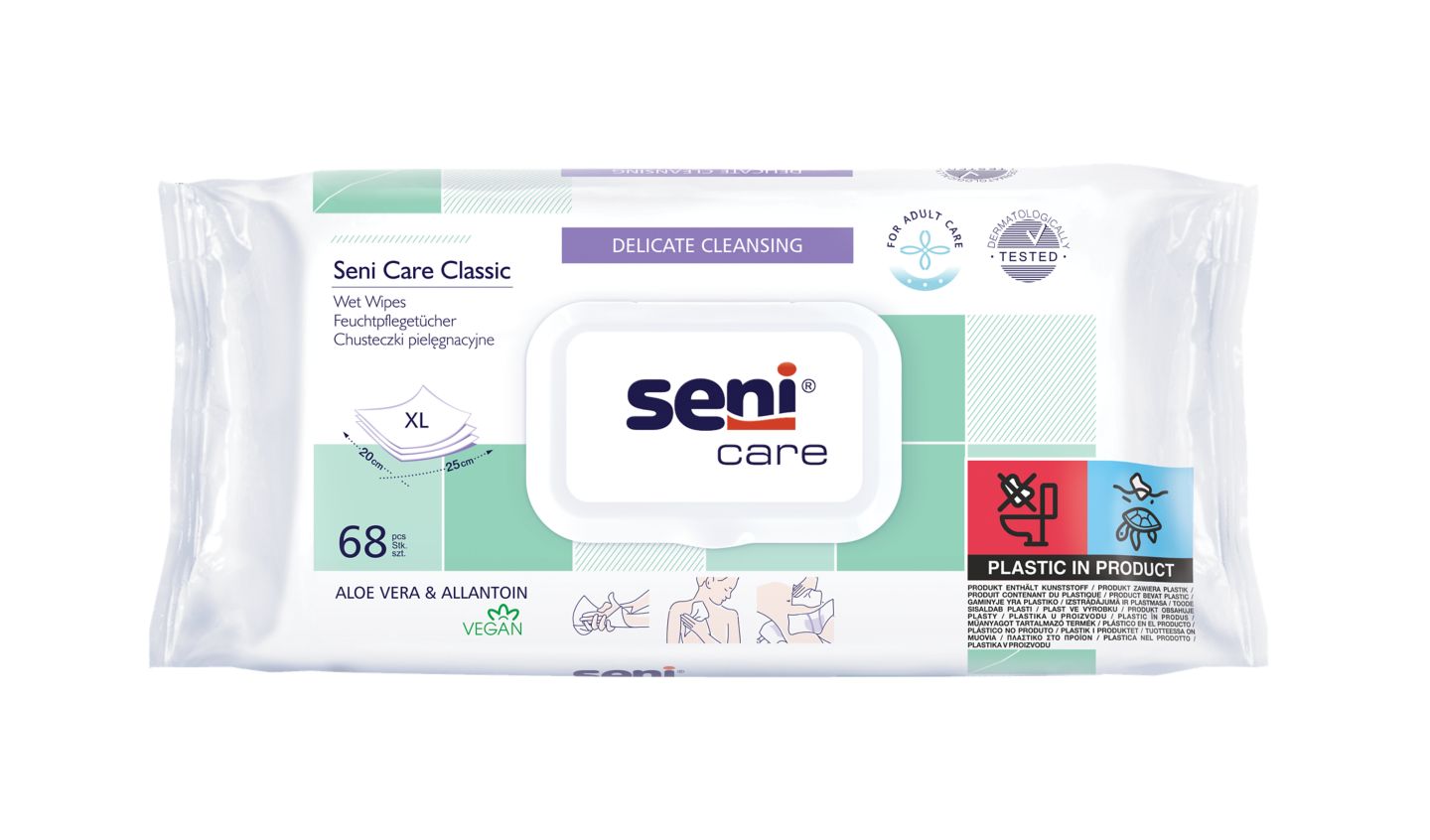 Изображение на Seni care Влажни кърпи  за възрастни
с алое вера  68 бр.