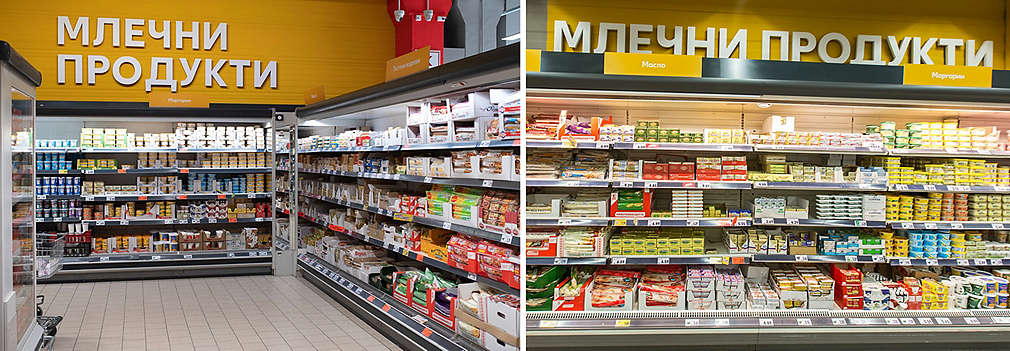 Изображение на витрината с млечни продукти