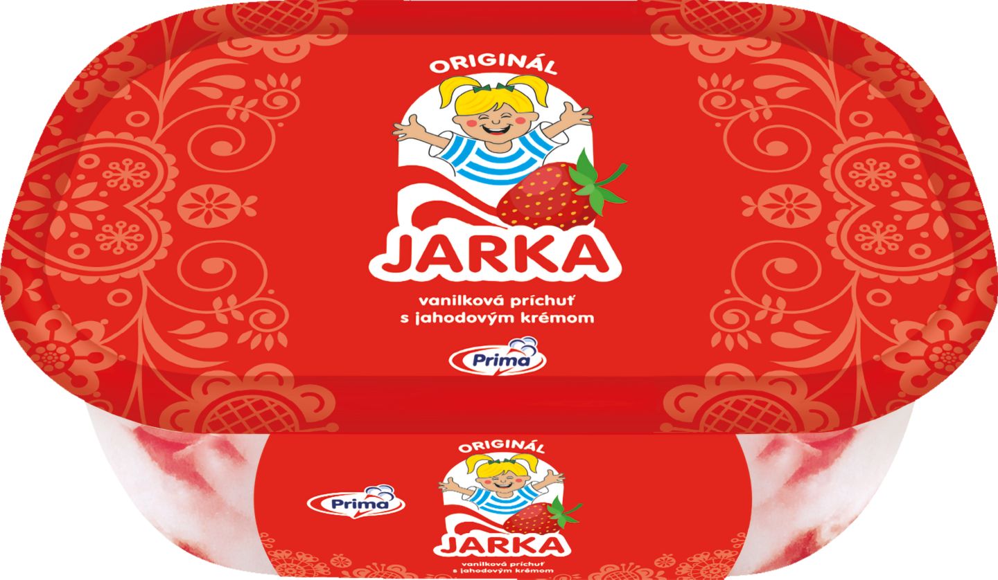Prima Jarka Mrazený van. krém
s jahodovým topingom