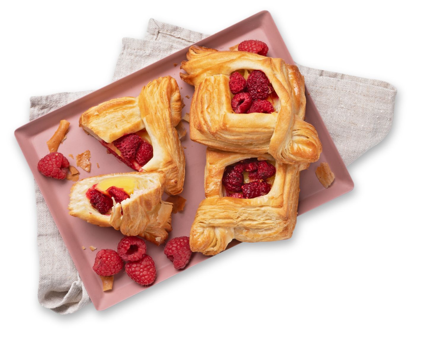 Plunderraute mit Pudding und Himbeeren