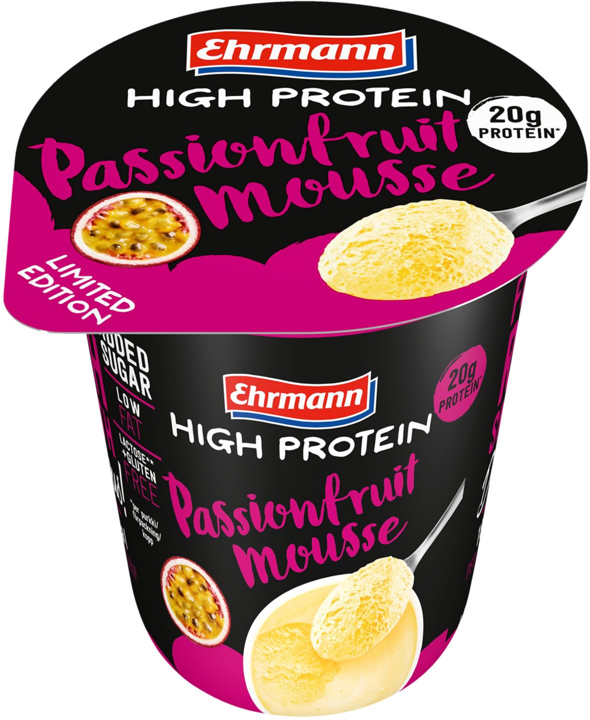 Ehrmann Proteínová našľahaná pena
s 10% marakuj.zložky delakt.