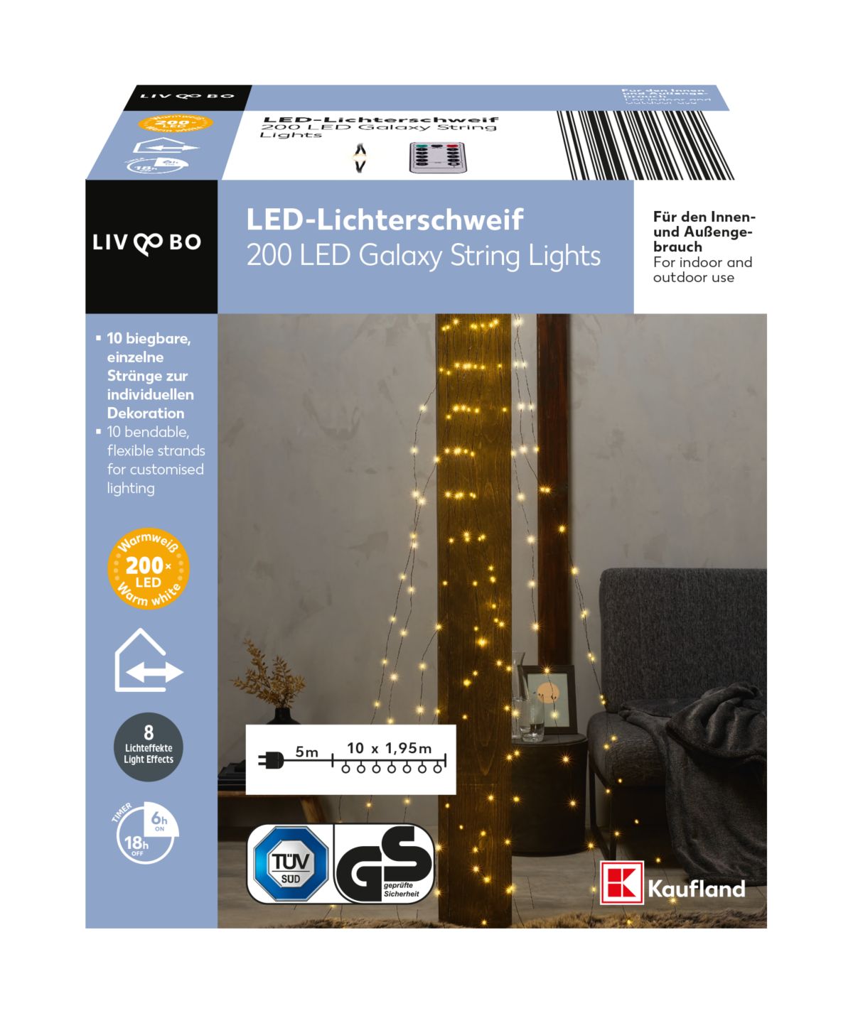 LIV&BO® LED-Lichterschweif mit 200 warmweißen LEDs