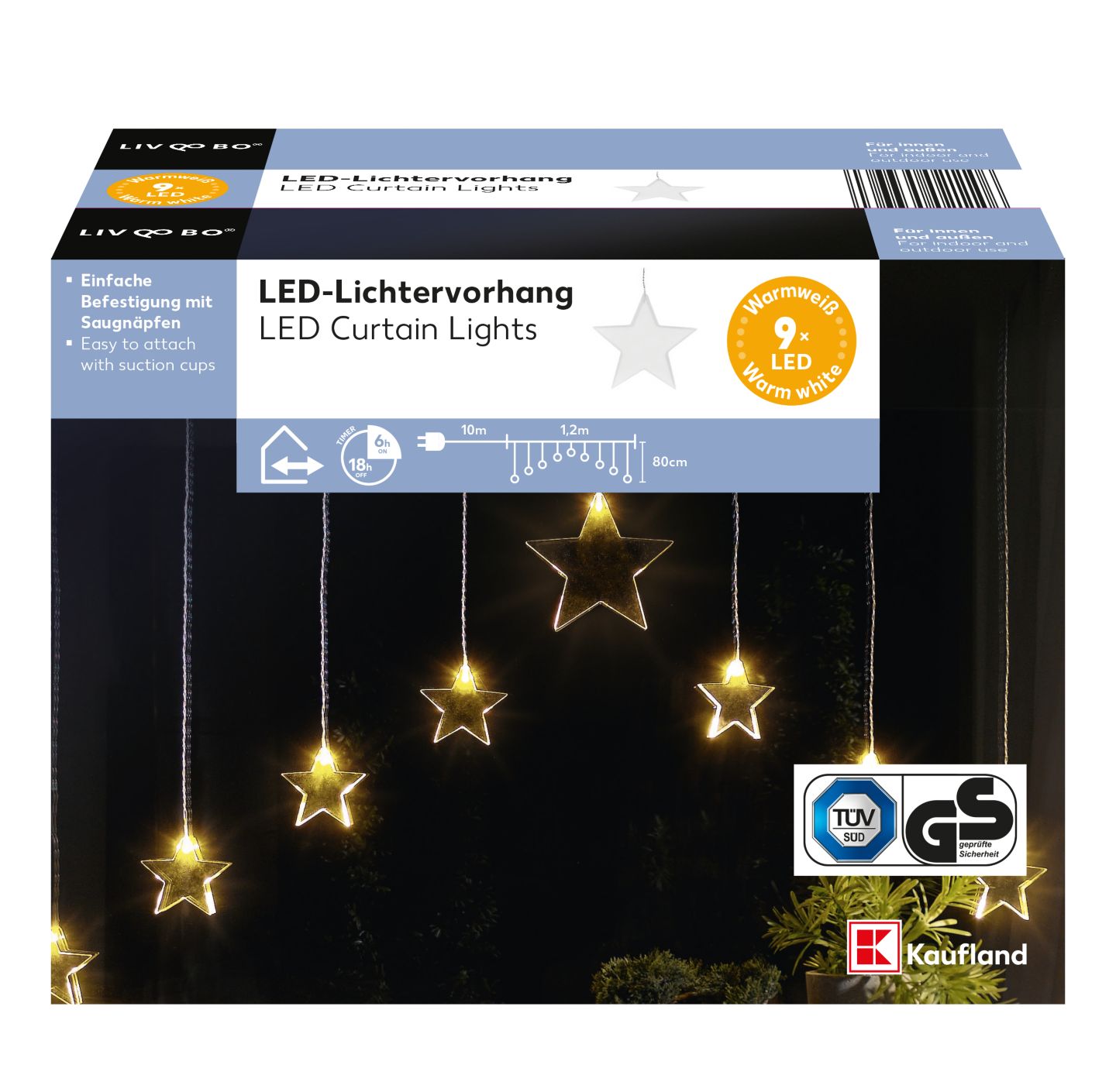 LIV&BO® LED-Lichtervorhang mit 9 warmweißen LEDs