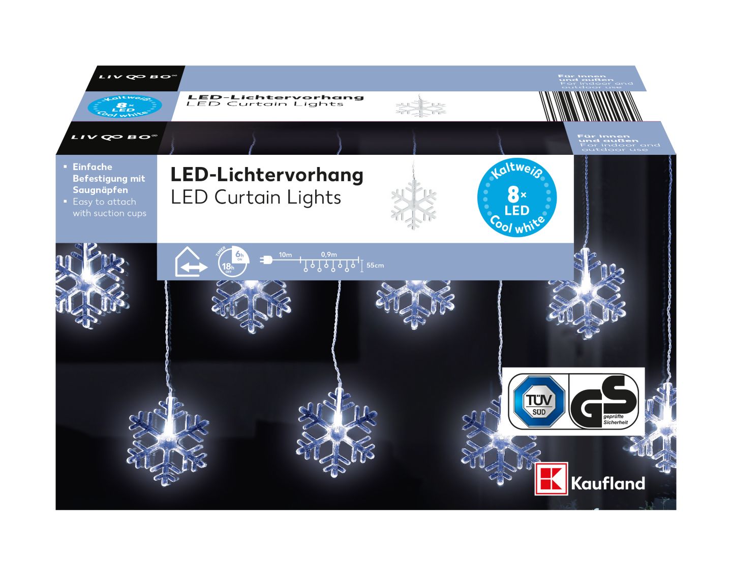 LIV&BO® LED-Lichtervorhang mit 8 kaltweißen LEDs