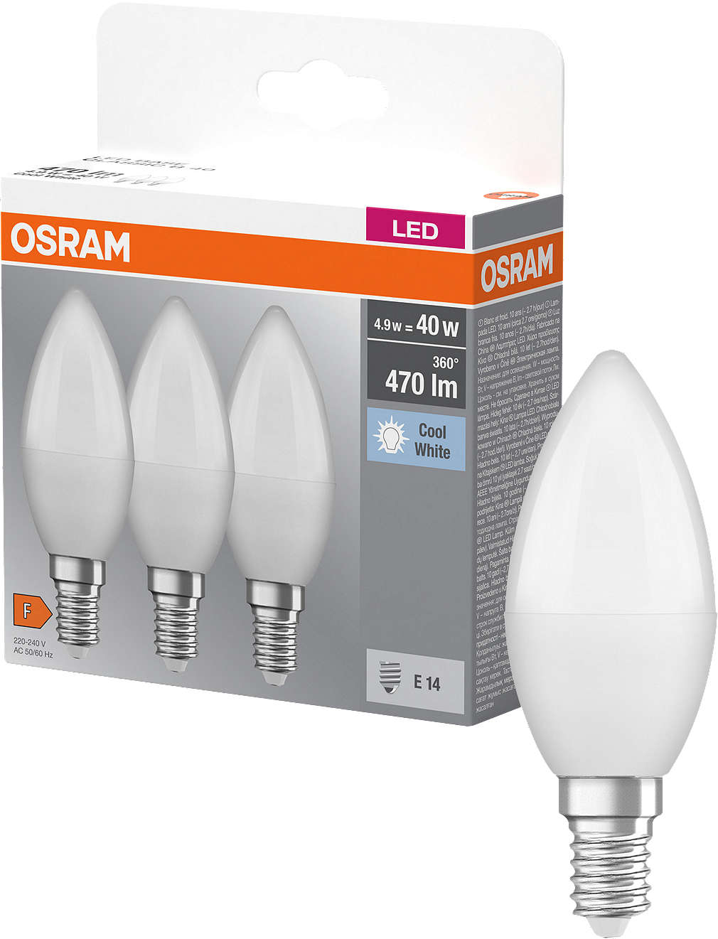 Zdjęcie oferty Osram Żarówka LED BASE CLB40 840, 4,9W E14