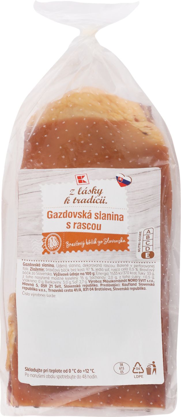 Údená gazdovská slanina s rasacou
cena za 100 g
