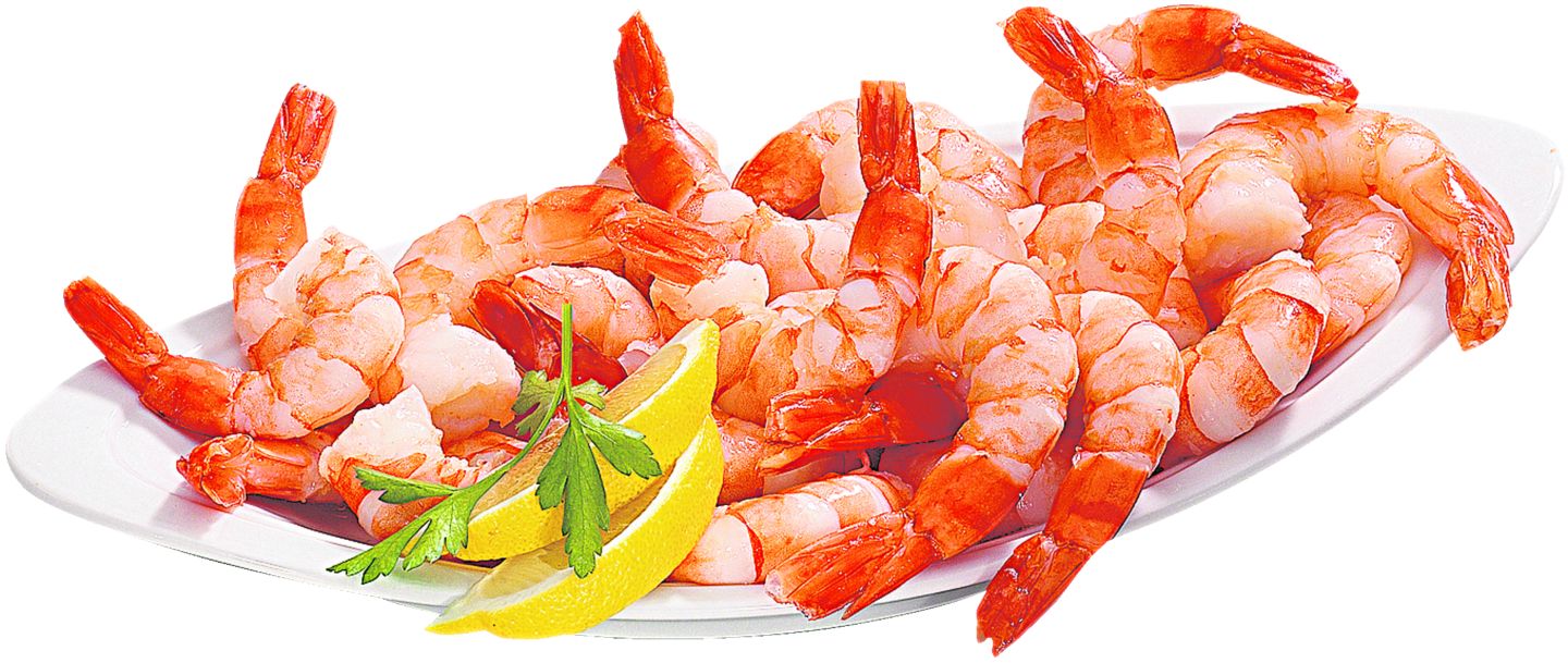 Koktejl z obřích krevet (Penaeus spp.)
částečně loupané, vařené