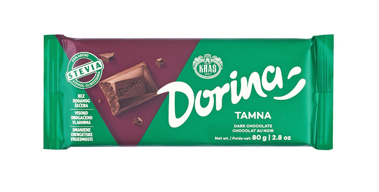 Dorina Tamna ili mliječna čokolada
MPC 2.5.2025=2,99€