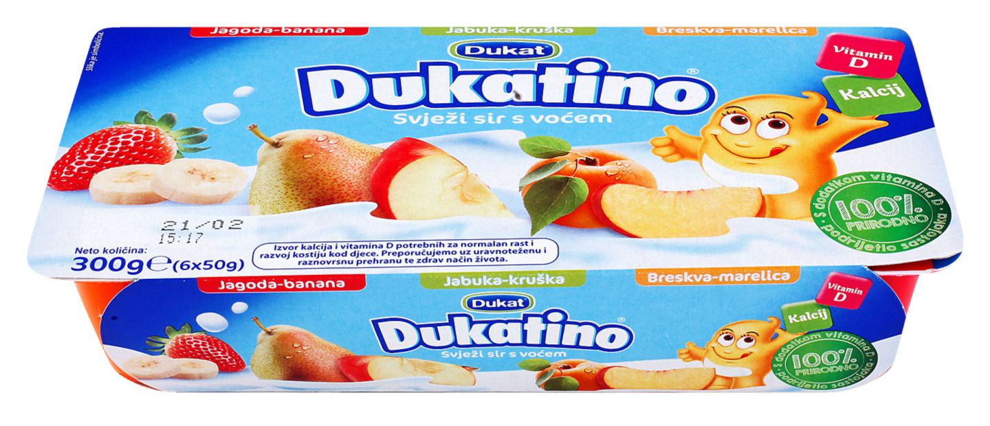 Dukatino Svježi sir s voćem 6x50g
MPC 2.5.2025=2,49€
