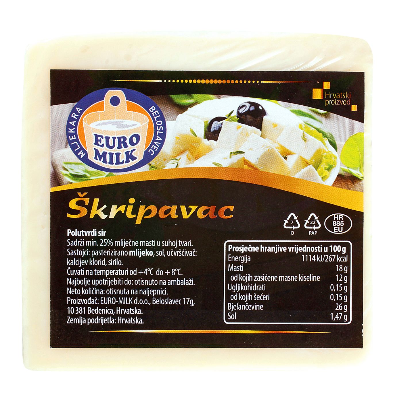 Euro-Milk Škripavac, polutvrdi sir
MPC 2.5.2025=4,65€