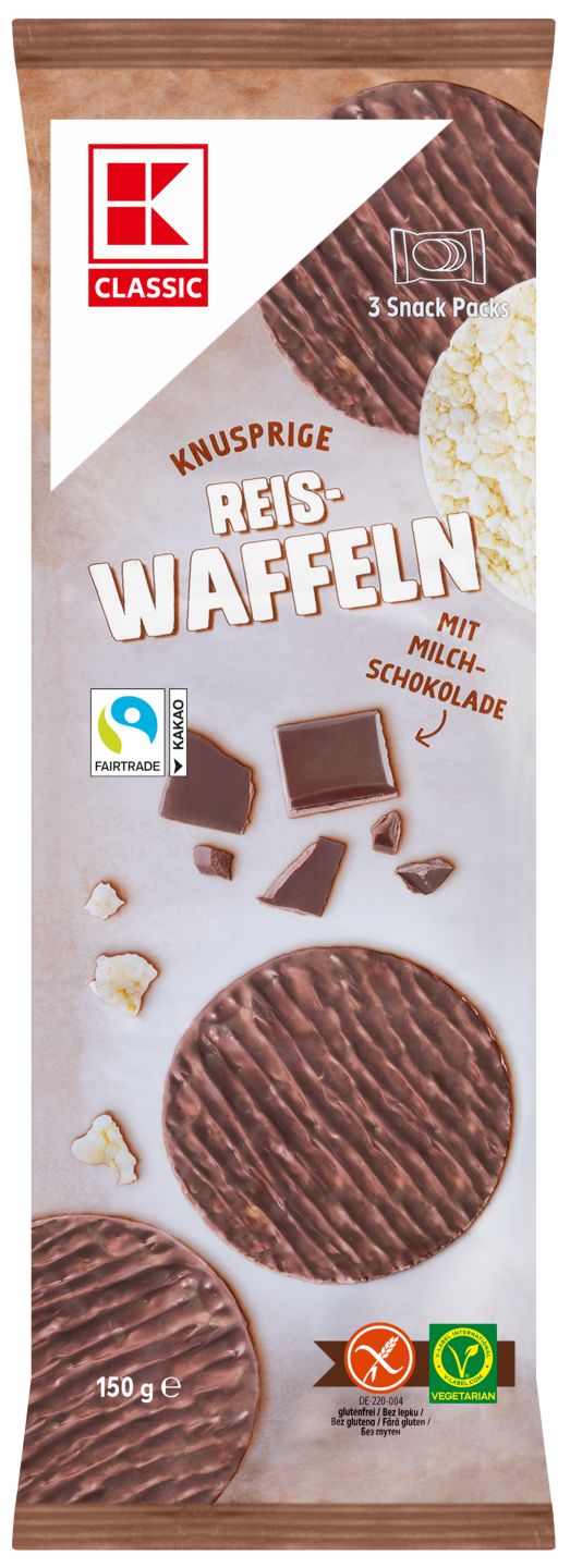 K-CLASSIC Reiswaffeln mit Milch- schokolade oder Joghurt