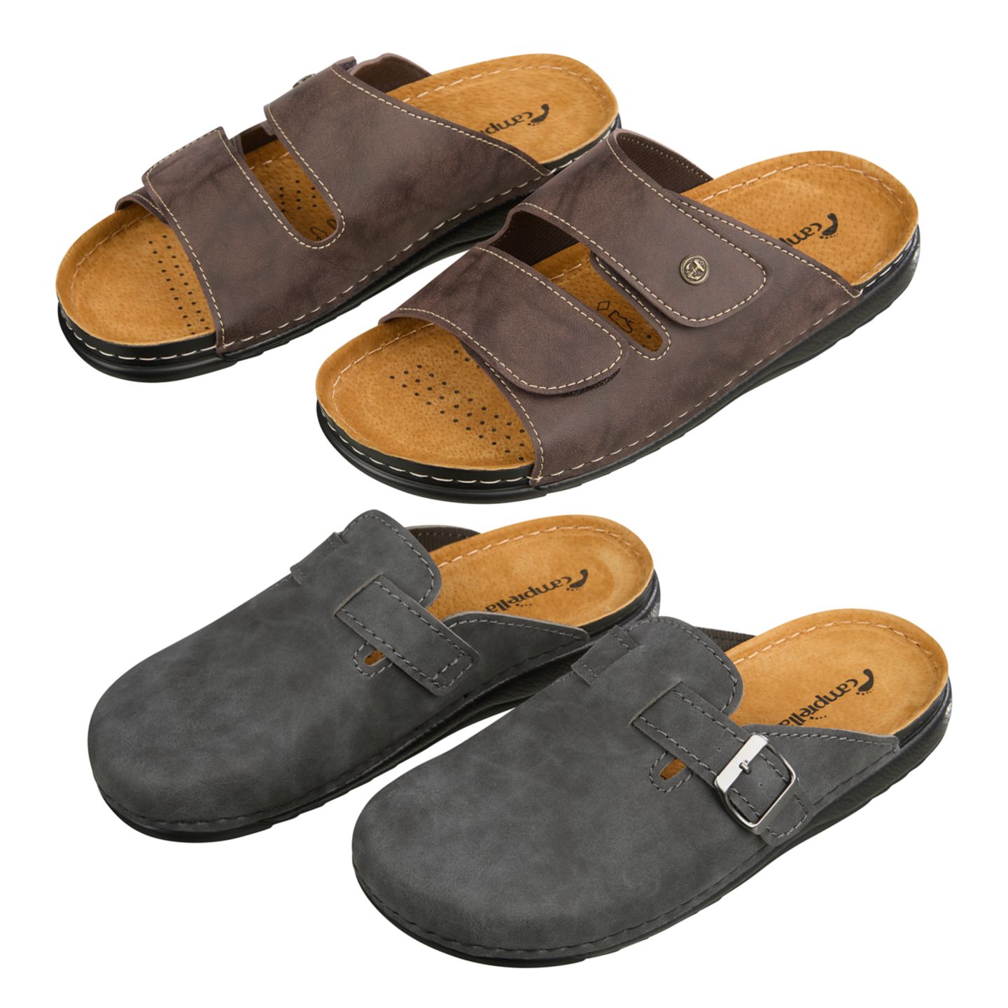 CAMPRELLA Herren-Comfort-Pantoletten