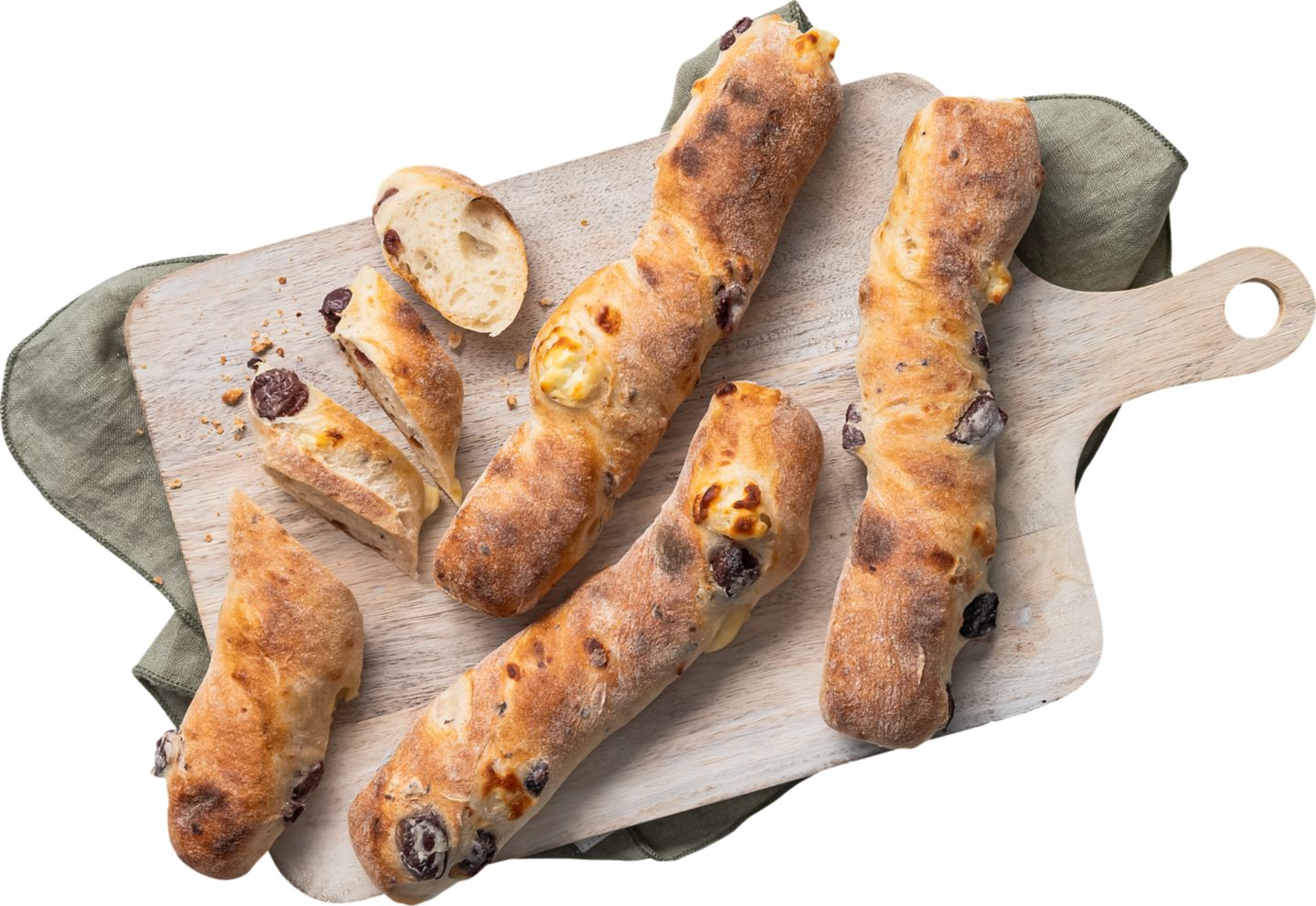 Snack s bílým sýrem a olivami