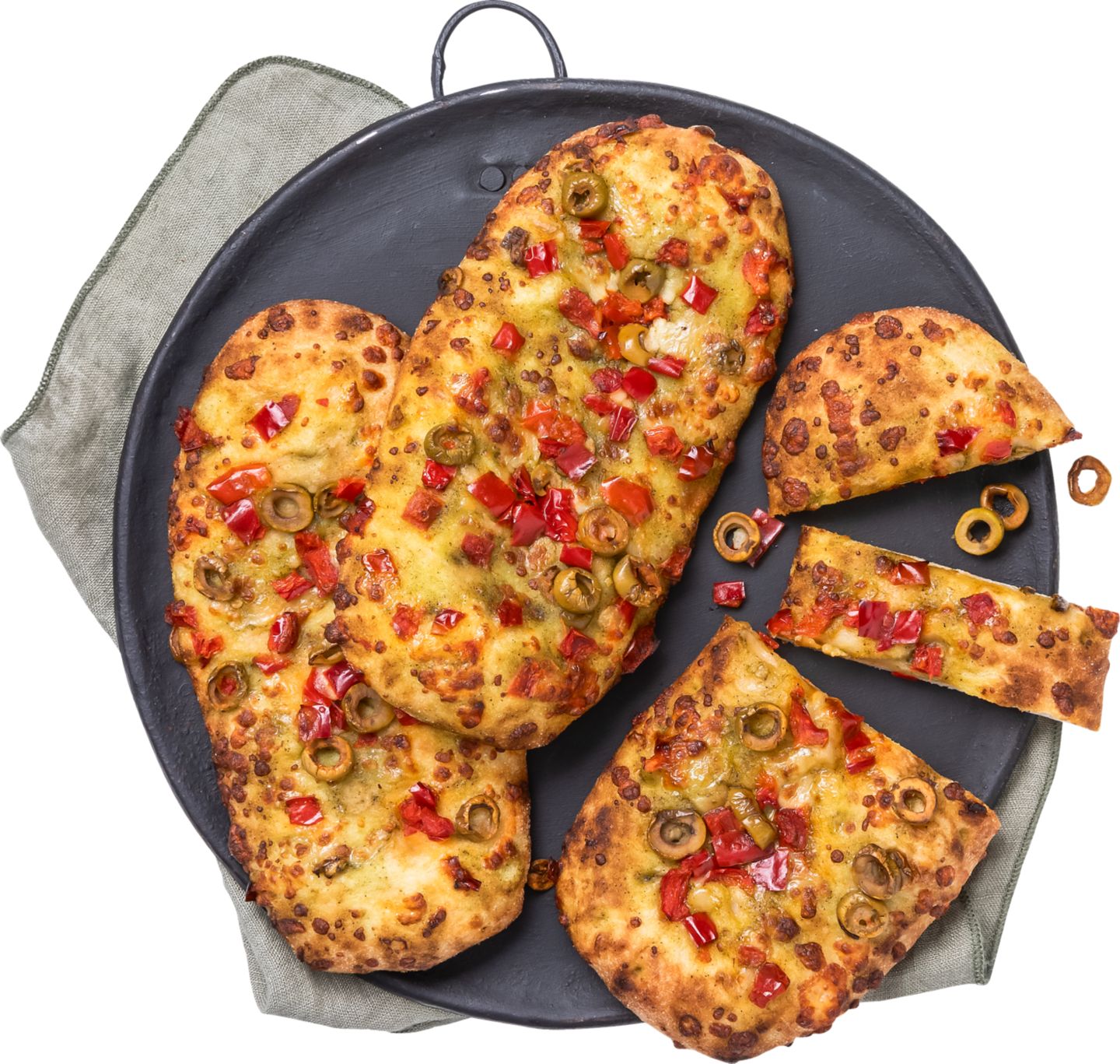 Focaccia s paprikou a olivami