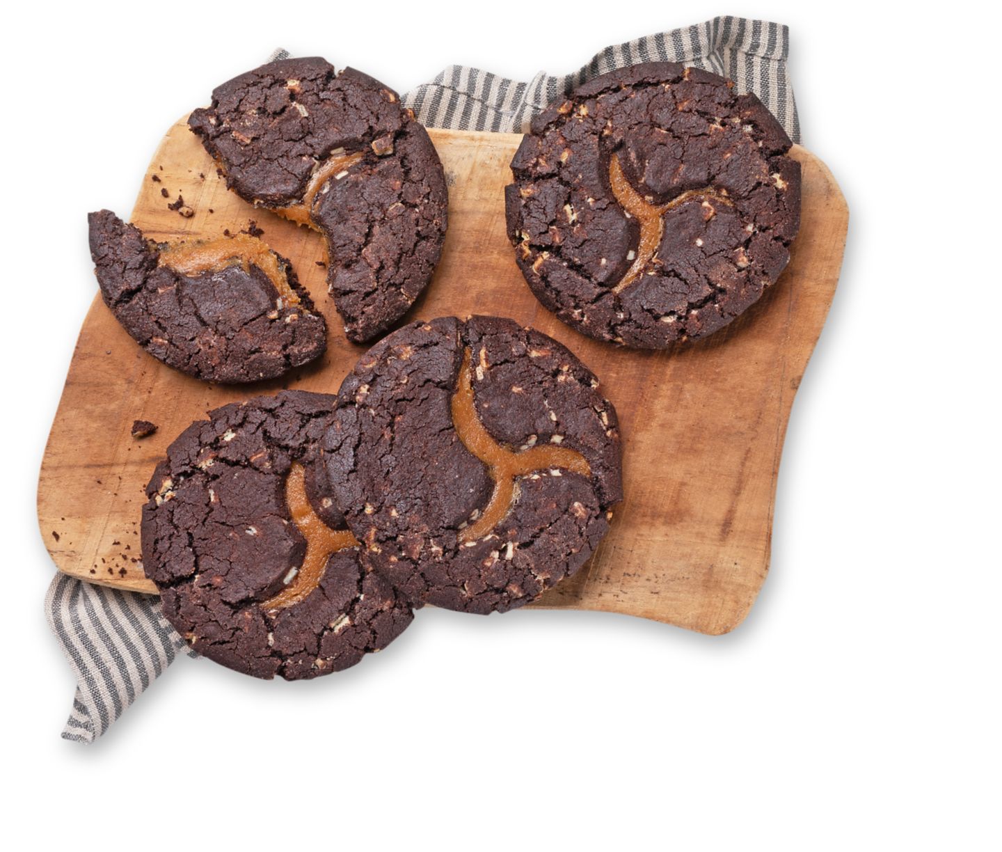 Cookie plněná slaným karamelem s kousky
bílé čokolády