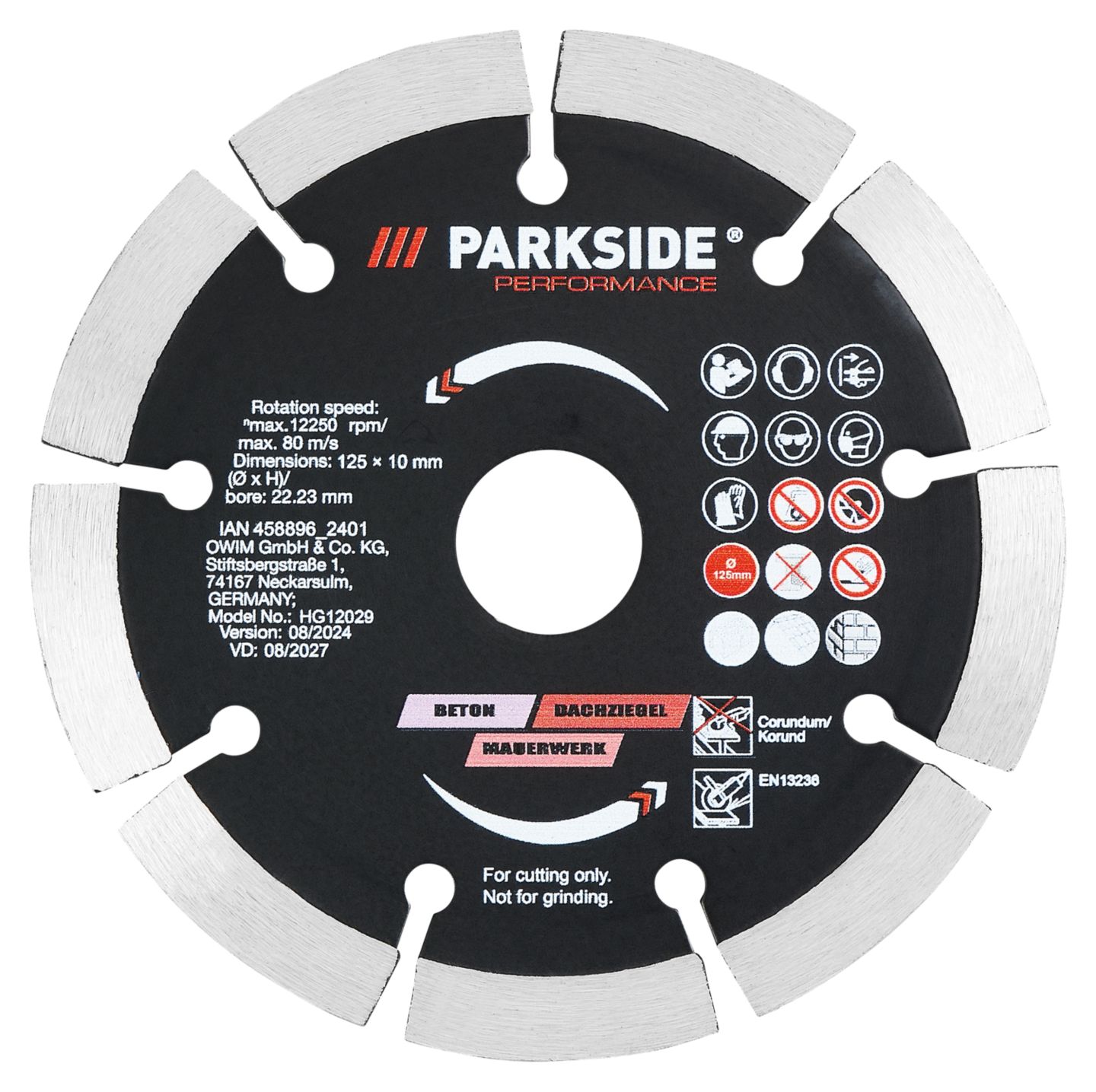 PARKSIDE Diamantový řezný kotouč
na beton, zdivo a dlaždice