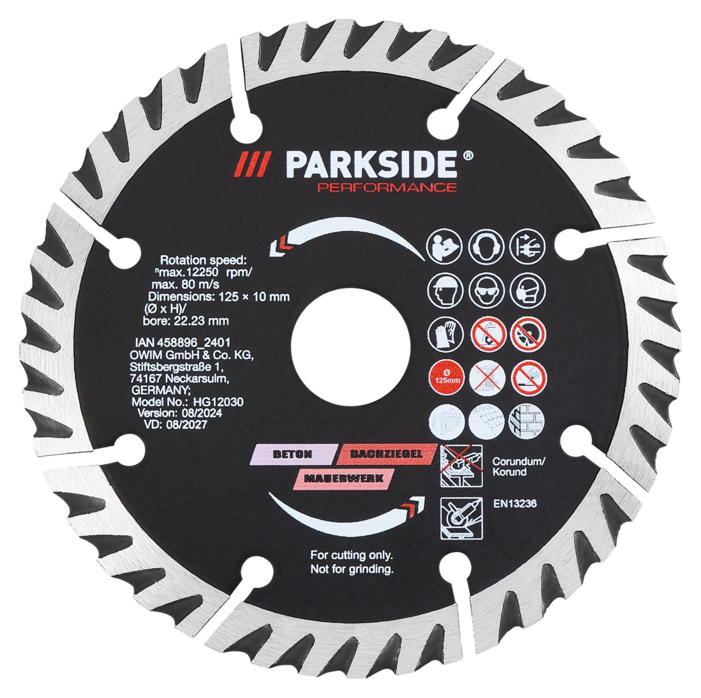 PARKSIDE Diamantový řezný kotouč
na beton, zdivo a dlaždice