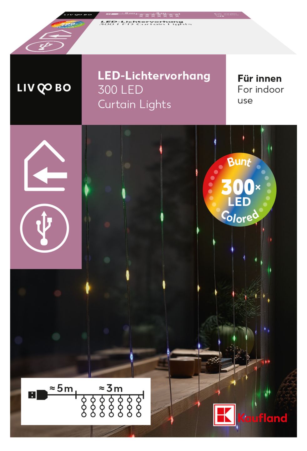 LIV&BO® LED-Lichtervorhang mit 300 bunten LEDs
