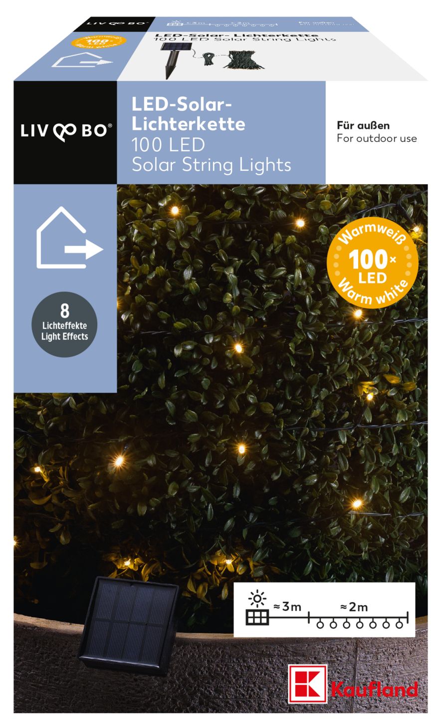 LIV&BO® LED-Solar-Lichterkette je 2 x 50 warmweißen LEDs