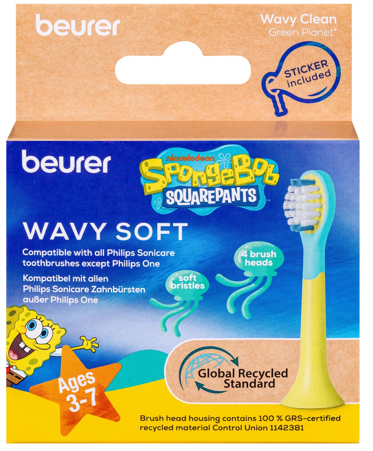 BEURER Zahnbürstenköpfe Wavy Soft »Spongebob Schwammkopf«