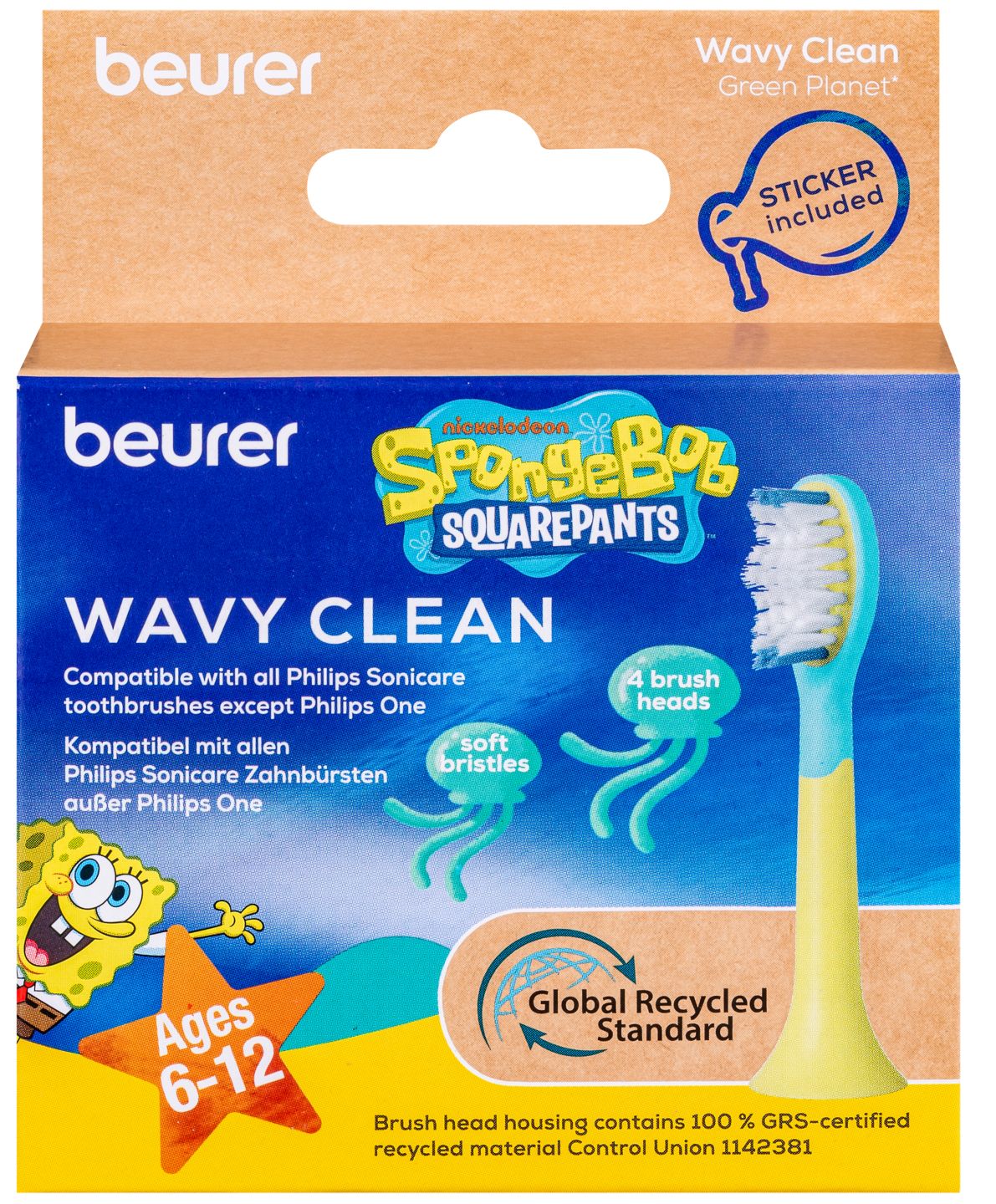 BEURER Zahnbürstenköpfe Wavy Clean »Spongebob Schwammkopf«
