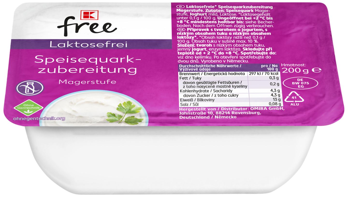 K-FREE Přípravek s tvarohem
s nízkým obsahem laktózy