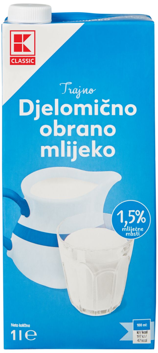 K-Classic Trajno mlijeko, 1,5% m.m.
MPC 2.5.2025=0,99€
