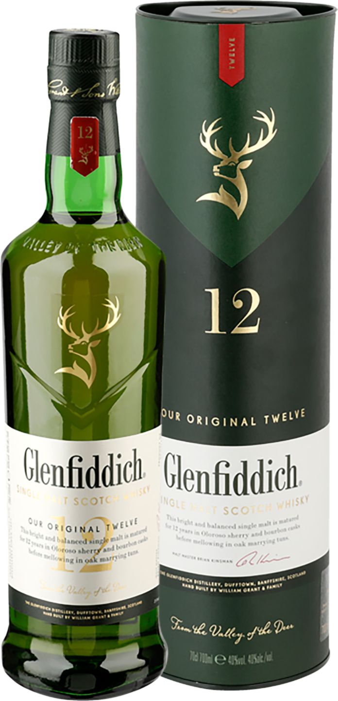 Glendfiddich 12YO Scotch whisky
40%
