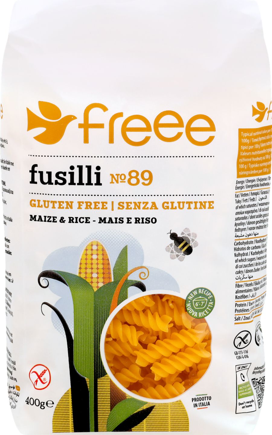 Freee Fusilli z kukuřičné
a rýžové mouky
