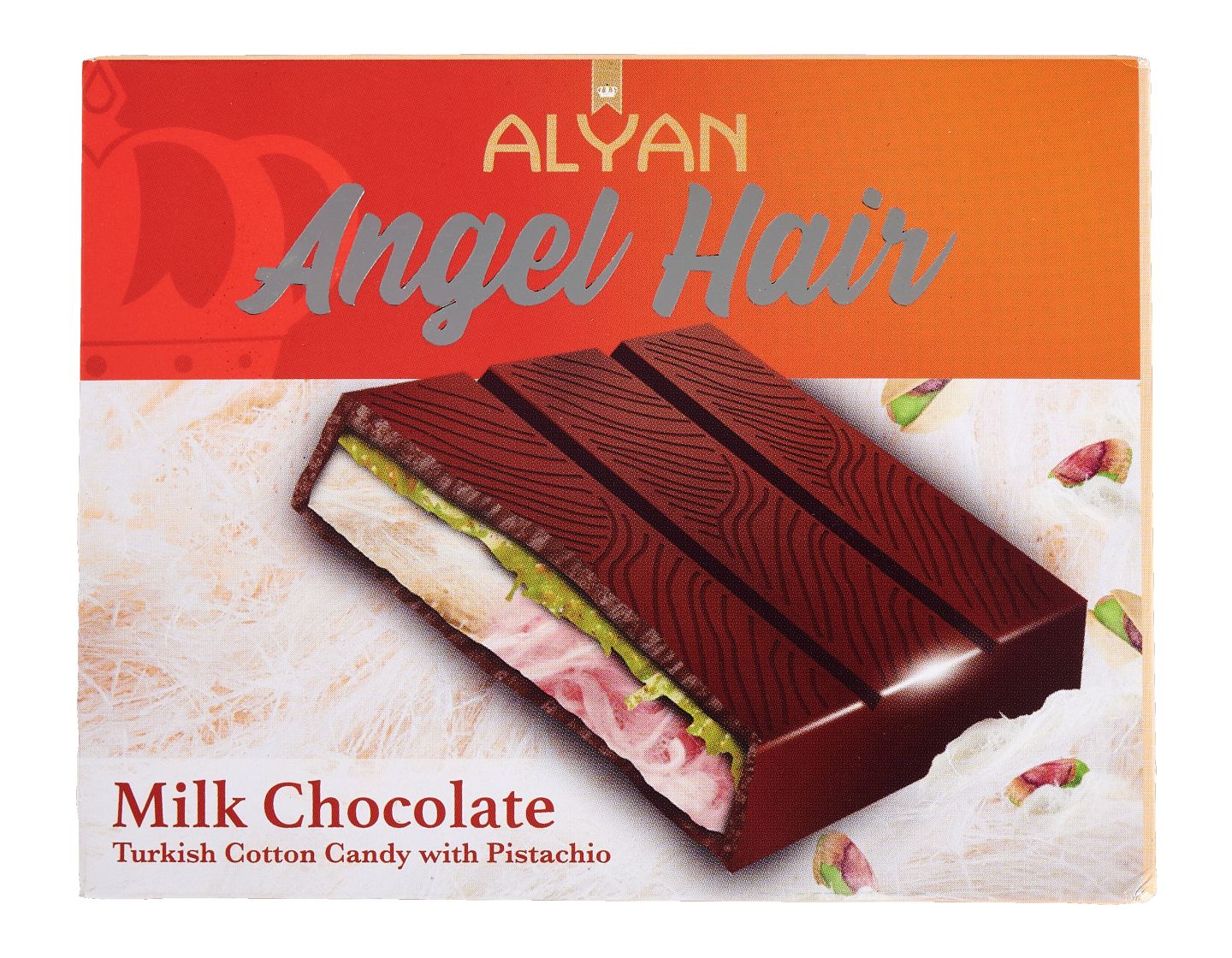 Изображение на ALYAN ANGEL HAIR Млечен шоколад
с пишмание и шамфъстък