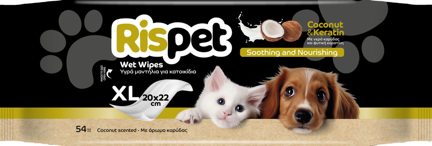 Изображение на Rispet Влажни кърпи
куче/коте кокос 54бр