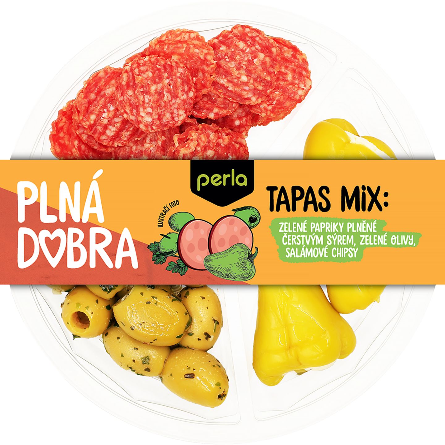 Perla Tapas mix
olivy,salám,papriky