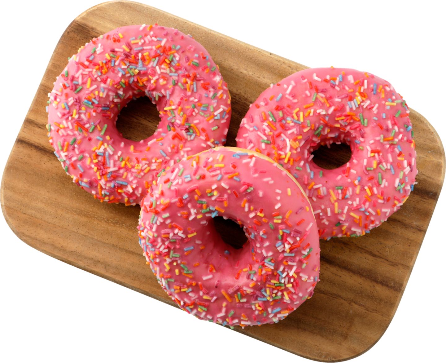 Donut s jahodovou příchutí a barevným
posypem