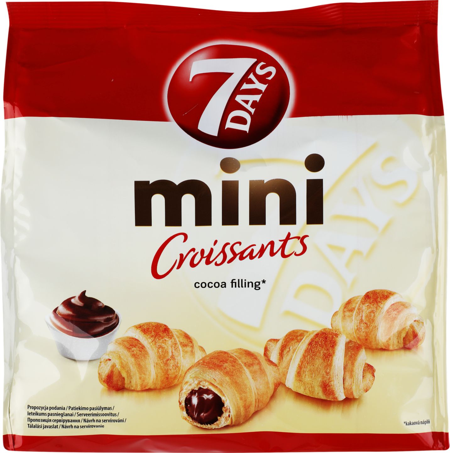 7Days Mini croissanty s kakaovou, vanilkovou a
kakao-vanilkovou náplň. 185g