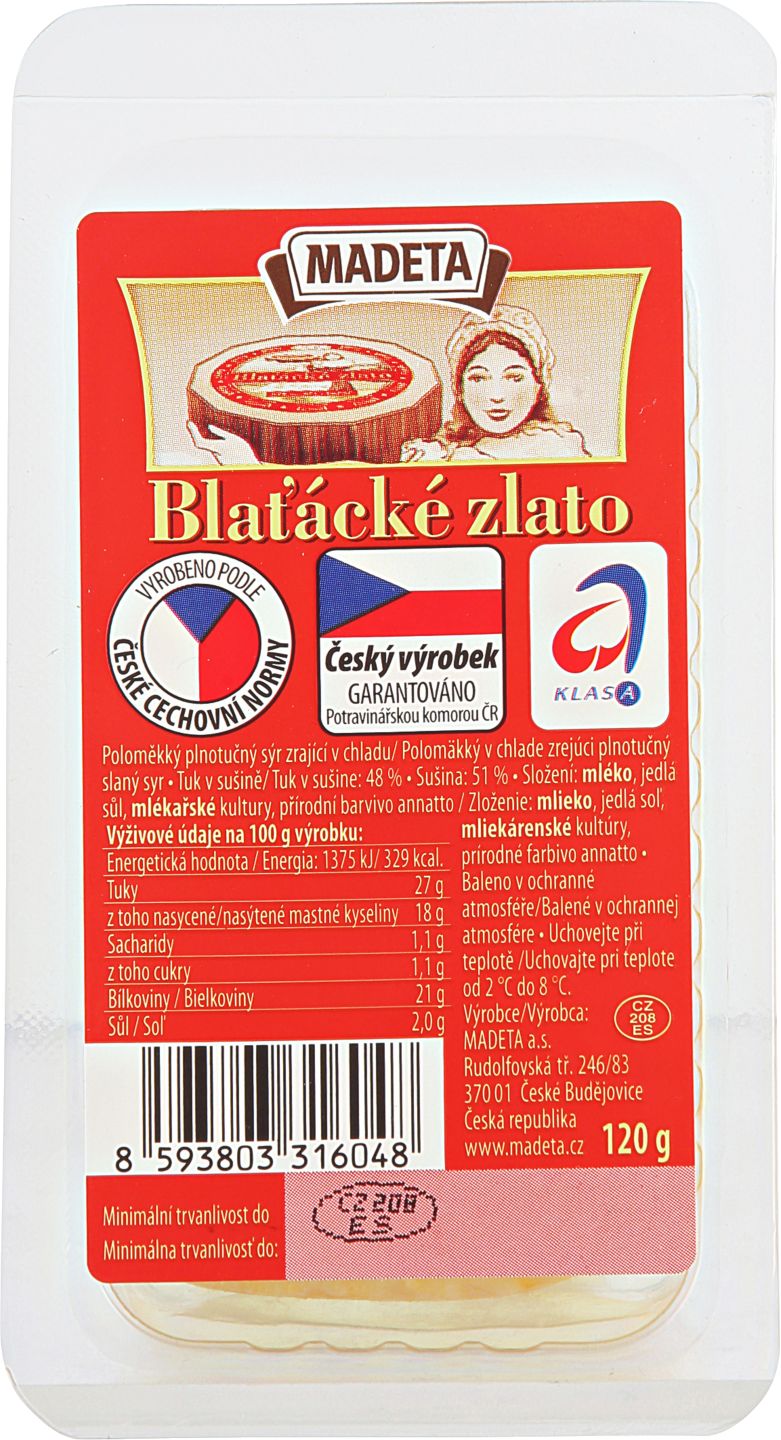 Blaťácké zlato Sýr měkký zrající
přírodní/s vlašskými ořechy