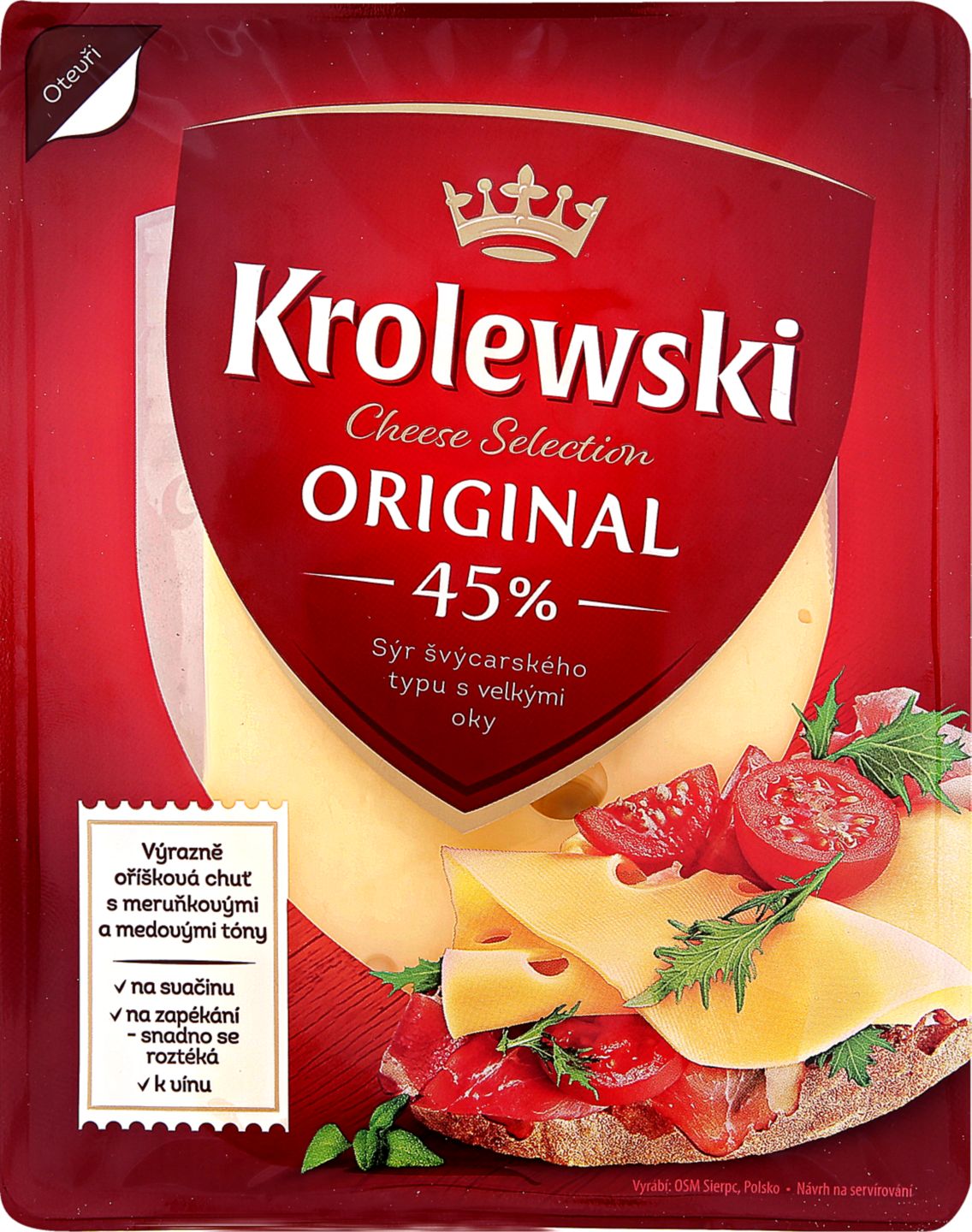 Sýr Krolewski polotvrdý sýr s oky
ementálského typu