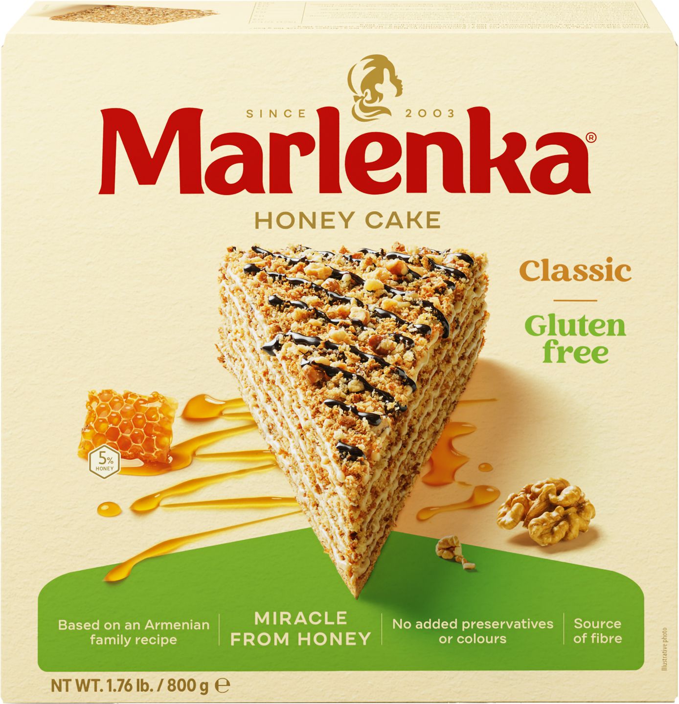 Marlenka Bezgluténová medová torta
s vlašskými orechmi