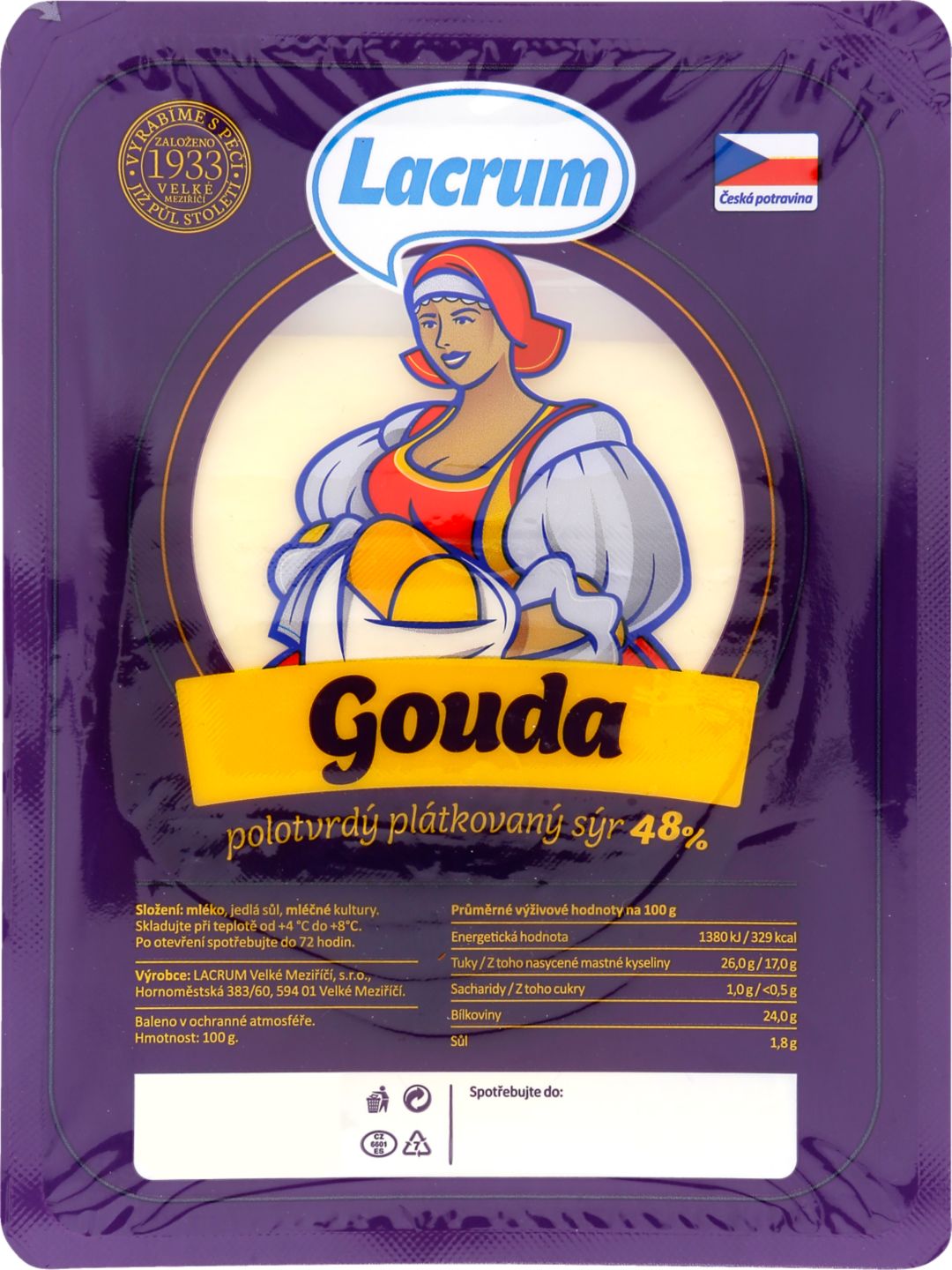 Gouda polotvrdý sýr
plátky