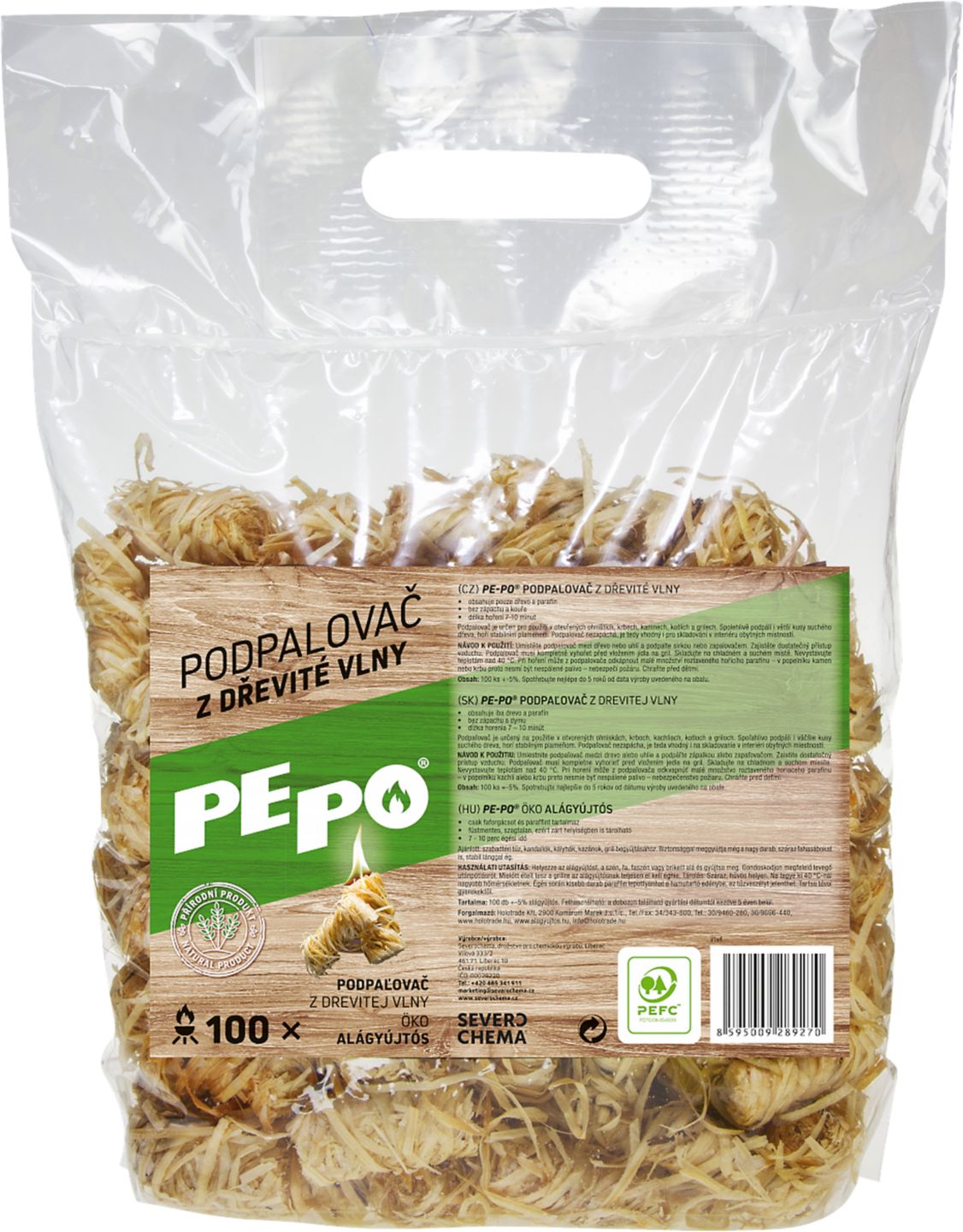 PE-PO Podpalovač z dřevité vlny
100 kusů v balení