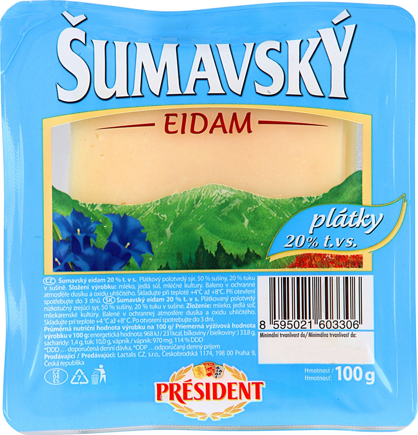 Šumavský Eidam 20%
přírodní polotvrdý sýr