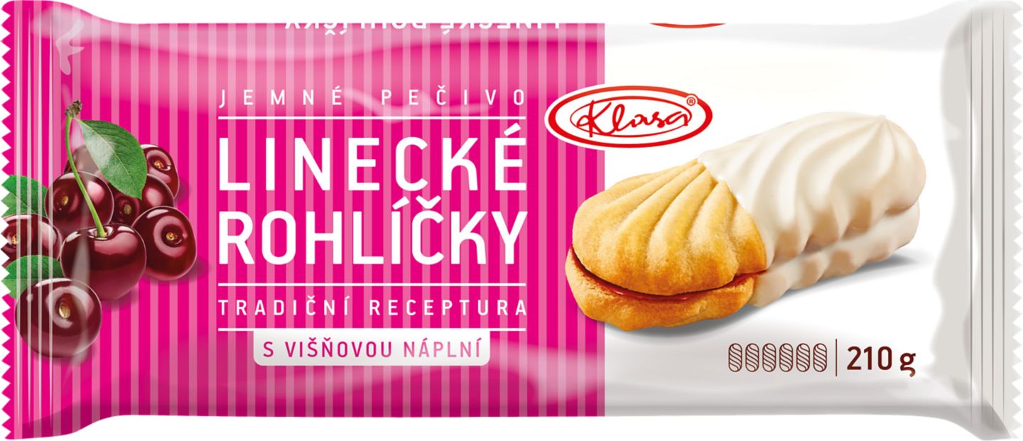 Linecké rohlíčky s višňovou náplní
v jogurtové polevě