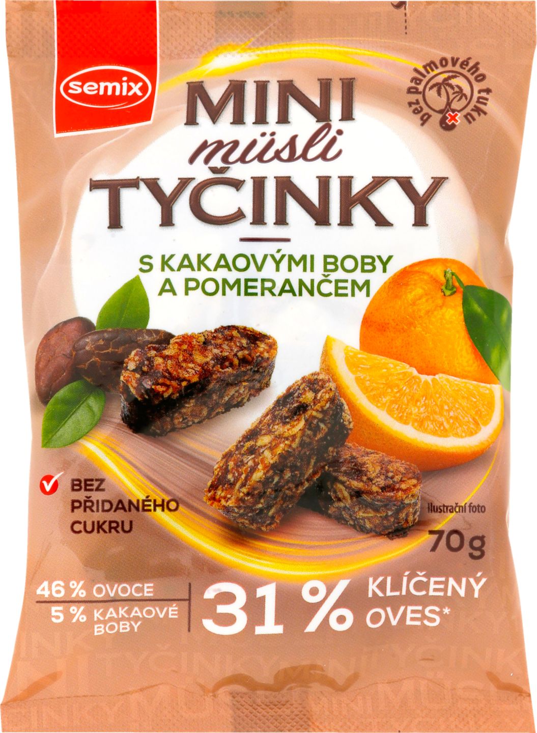 Mini müsli tyčinky kakaové boby a
pomeranč
