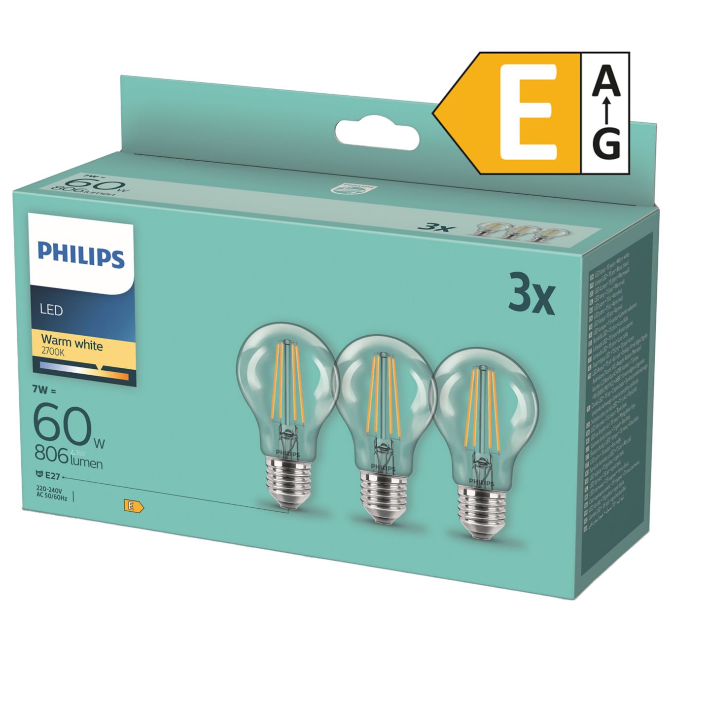 PHILIPS LED-Filament-Birnen E27 7 W, 806 lm, 2.700 K
