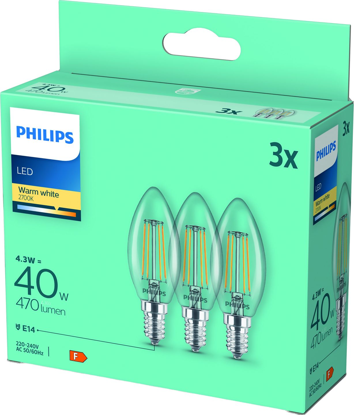 PHILIPS LED-Filament-Kerzen E14 4,3 W, 470 lm, 2.700 K
