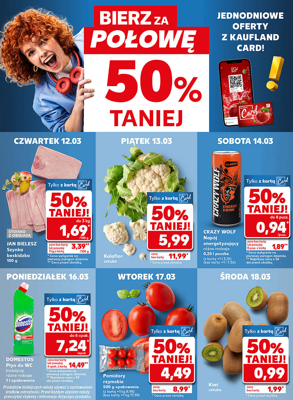 produkty za pół ceny w poszczególnych dniach
